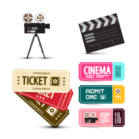Cinema Tickets. Vector Movie Items Set Isolated on White Background.のイラスト素材