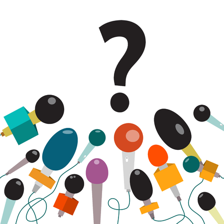 Question Mark with Microphones Isolated. Vector New Business Announcement Concept.のイラスト素材