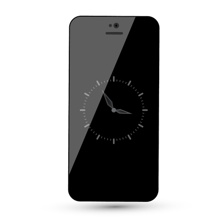Black Mobile Phone with Analog Clock Vector Illustration Isolated on White Backgroundのイラスト素材