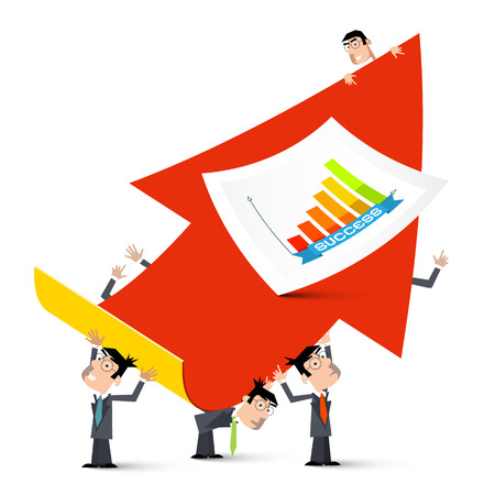 Red Up Arrow with Businessmen and Cuccess Graph Vector Illustrationのイラスト素材
