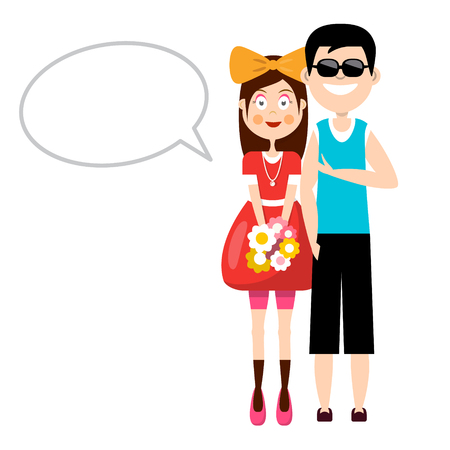 Man and Woman with Empty Speech Bubble Isolated on White Vector Backgroundのイラスト素材