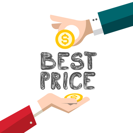 Best Price Vector Design with Dollar Coins and Handsのイラスト素材
