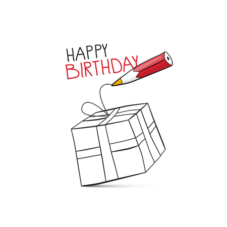 Happy Birthday Vector Design with Pencil Drawing Gift Boxのイラスト素材