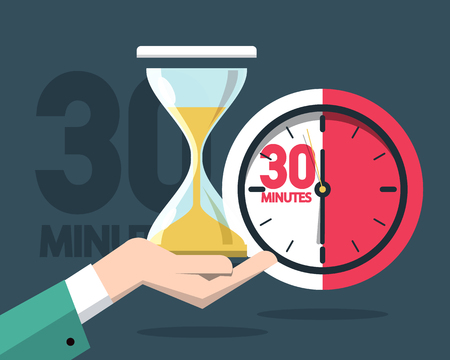 30 Minutes Clock Timer. Vector Time Symbol with Hourglass.のイラスト素材