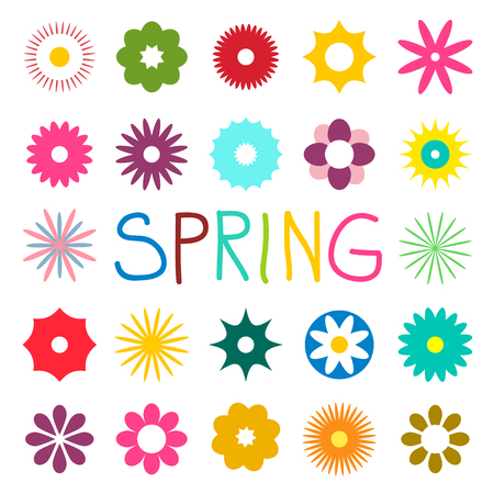 Colorful Spring Vector Flat Flowers Isolated on White Backgroundのイラスト素材