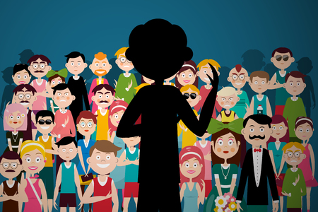 Man Speaking to Audience. Person Silhouette on Conference Giving Speech Vector Illustration.のイラスト素材