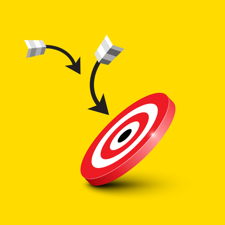 Dart Target - Bullseye with Darts - Arrows on Yellow Backgroundのイラスト素材