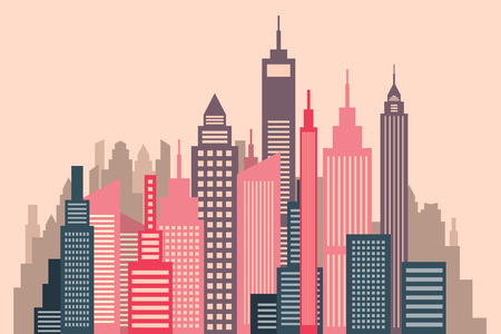 Skyscrapers Vector Flat Design City Panorama Illustrationのイラスト素材