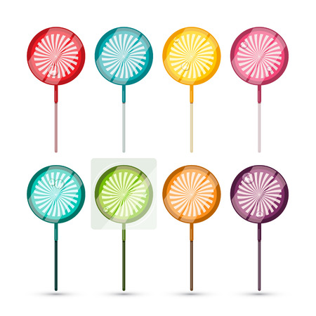 Lollipops Set - Vector Colorful Lollipop Icons Isolated on White Background. Candy Symbols.のイラスト素材