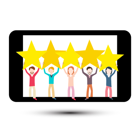 Rating Symbol with People and Stars on Mobile Phoneのイラスト素材