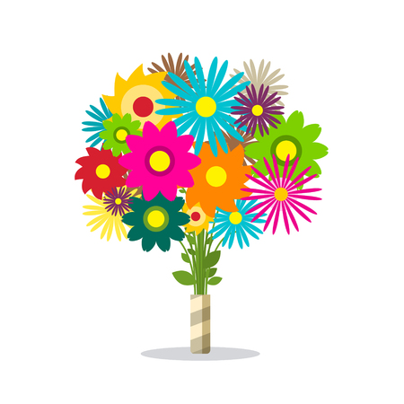 Colorful Spring Bunch of Flowers Isolated on White Background. Vector Bouquet Illustration.のイラスト素材