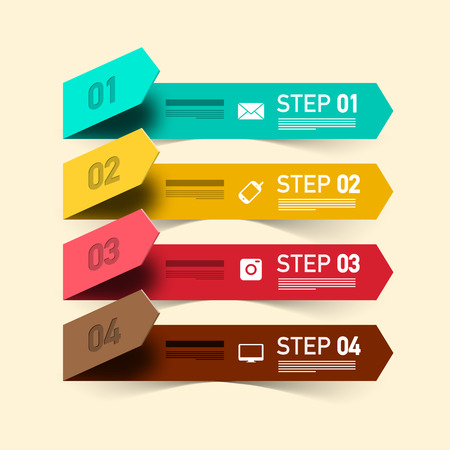 Four Steps Vector Infographic Design. Infographic Layout with Colorful Papers and Technology Icons.のイラスト素材