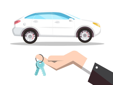 New Car Concept with Keys in Hand Vector Illustration Isolated on White Backgroundのイラスト素材