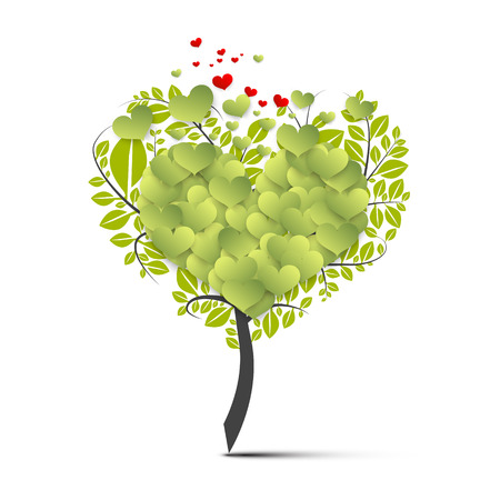 Green Tree Symbol with Flying Heartsのイラスト素材