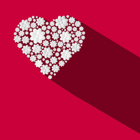 Paper Flowers Heart Shape on Red Background - Vectorのイラスト素材