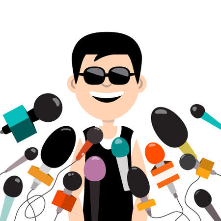 Smiling Man with Sunglasses and Microphones - Conference Vector Illustrationのイラスト素材
