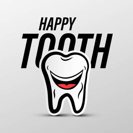 Happy Tooth Vector Cartoon Isolated - Teeth Whitening Conceptのイラスト素材
