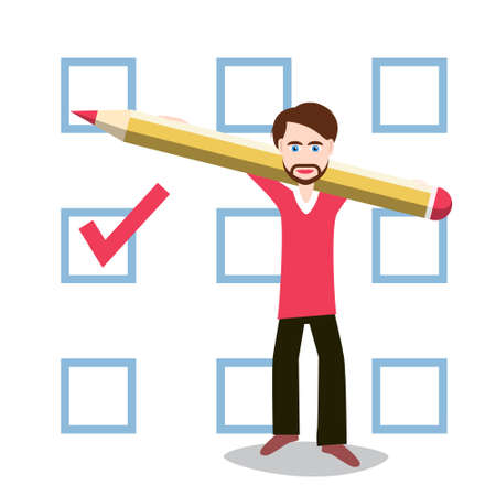 Man Holding Pencil with Checkbox on Background - Vectorのイラスト素材