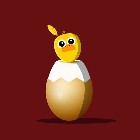 Chicken on Boiled Egg with Shell - Vectorのイラスト素材