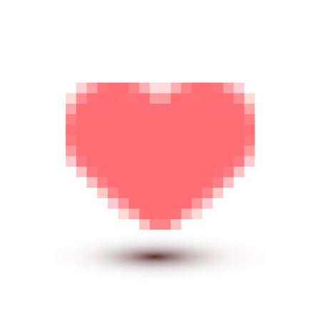 Pixelated Vector Retro Heart Icon Made from Squares - Pixels Isolated on White Backgroundのイラスト素材