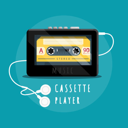 Retro portable cassette player with earphones - vectorのイラスト素材