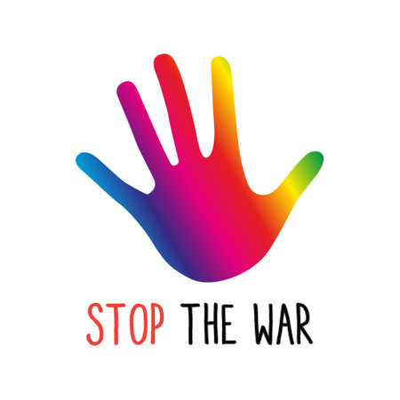 Stop the war title with colorful hand on white backgroud - vectorのイラスト素材