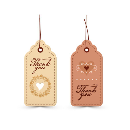 Paper tags with Thank you and heart  design isolated on white backgroundのイラスト素材