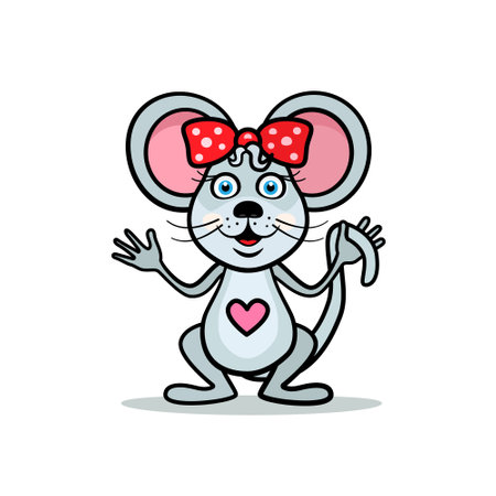 Mouse female with heart and hair bow isolated on white background - vectorのイラスト素材