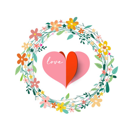 Wreath with heart and love title isolated on white background - vectorのイラスト素材