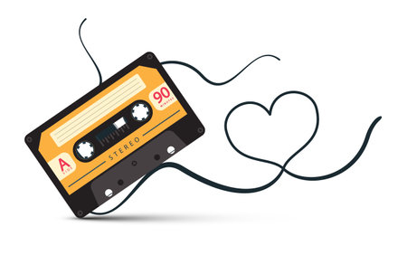 Audio cassette with heart shaped tape isolated on white background - vectorのイラスト素材