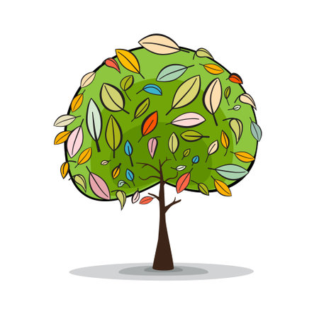 Green spring tree with autumn leaves - vectorのイラスト素材