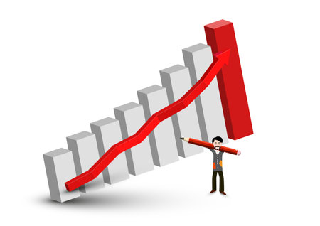 Graph with man holding pencil - business growth and success conceptのイラスト素材