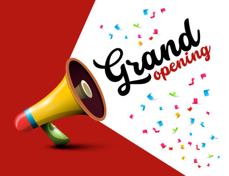 Grand opening design with speaker and confetti - vectorのイラスト素材