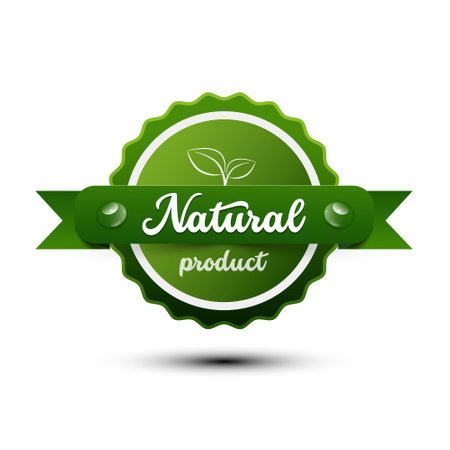 Natural product green label - sticker  isolated on white backgrundのイラスト素材