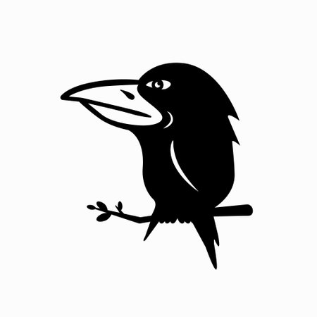 Raven with big beak black symbol isolated on white backgroundのイラスト素材