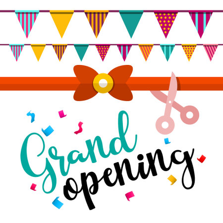 Grand opening design with flags and scissors - vectorのイラスト素材
