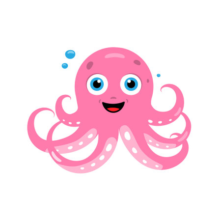Cute pink octopus cartoon isolated on white background - vectorのイラスト素材
