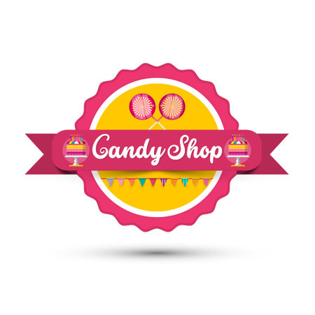 Candy shop pink label isolated on white backgroundのイラスト素材