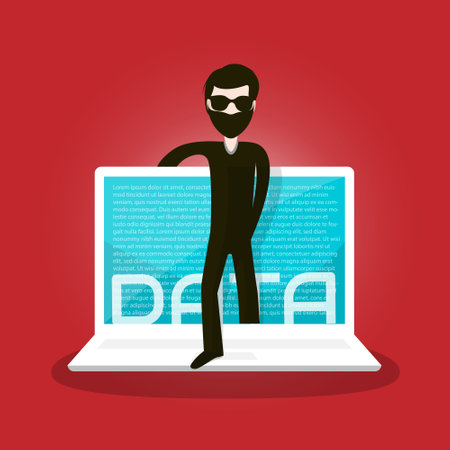 Data steal concept - thief on notebookのイラスト素材