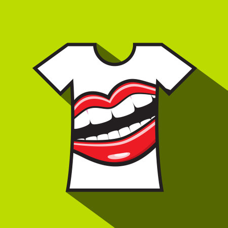 Mouth printerd on white T-shirt on green background, vectorのイラスト素材