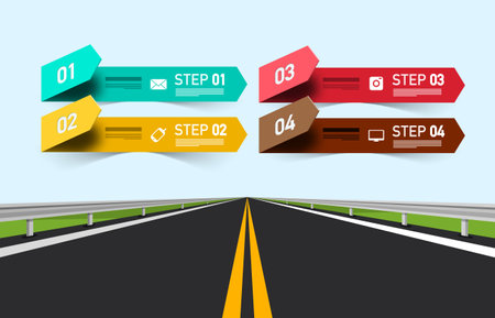 Empty asphalt road with four steps infographic design, vectorのイラスト素材