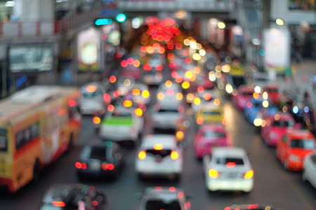 Blurry traffic jam in Bangkok road.  Bokeh