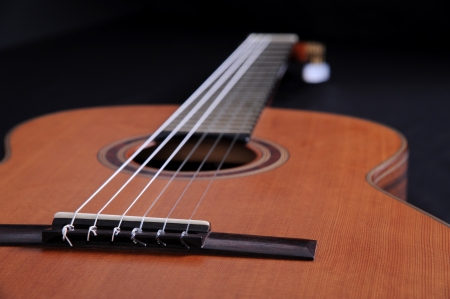 Focus on classical guitar bridgeの写真素材