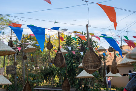 Thai traditional handicrafts made from bamboo at local market.の写真素材