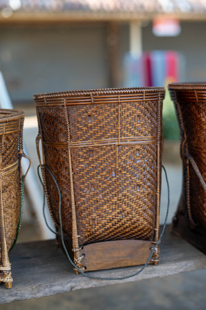 Wicker baskets made of rattan. Basket made of bamboo.の写真素材