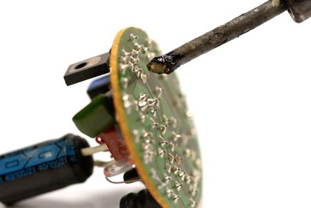 soldering, soldering iron, radioelements, close-up