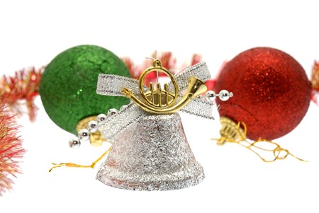 Christmas decorations on white, isolatedの写真素材