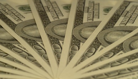 fan dollars, many hundred dollar bancknotesの写真素材