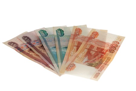 fan roubles, russian moneys, on white