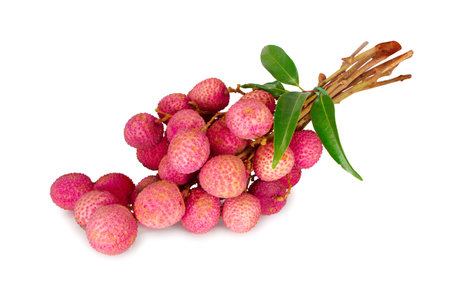 Fresh ripe Lychee bunch isolated on white background.の写真素材